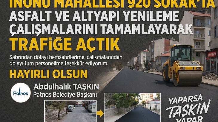 İnönü Mahallesi 920. Sokak Trafiğe Açıldı
